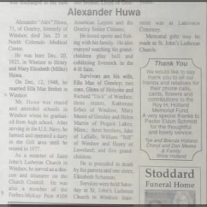 Alexander Huwa obituary 